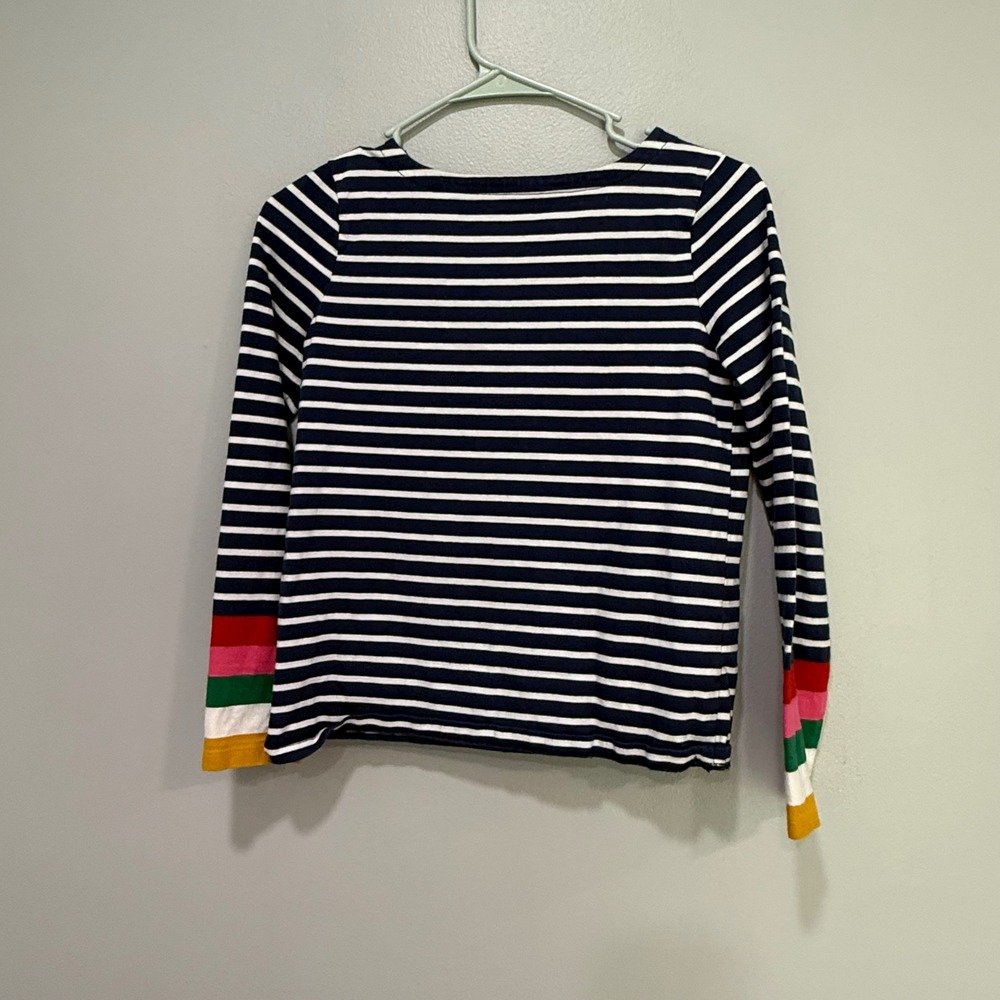 Boden Kids Striped Long Sleeve Shirt Colorful Cuff Detail Navy White 11-12y